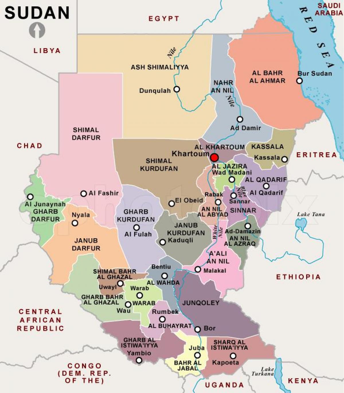 Regije Sudan - karta regije Sudanu (Sjeverna Afrika - Afrika)